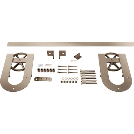 Ekena Millwork Premium Wagon Wheel Horseshoe Barn Door Hardware Set w/ 4' Track for 2 1/4" Doors, White Bronze GB600154H2WWZ
